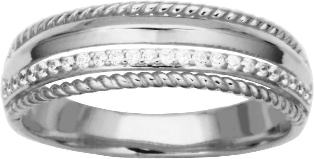 Silver Multi-Row Band Ring – Cubic Zirconia Stacking Ring for Women