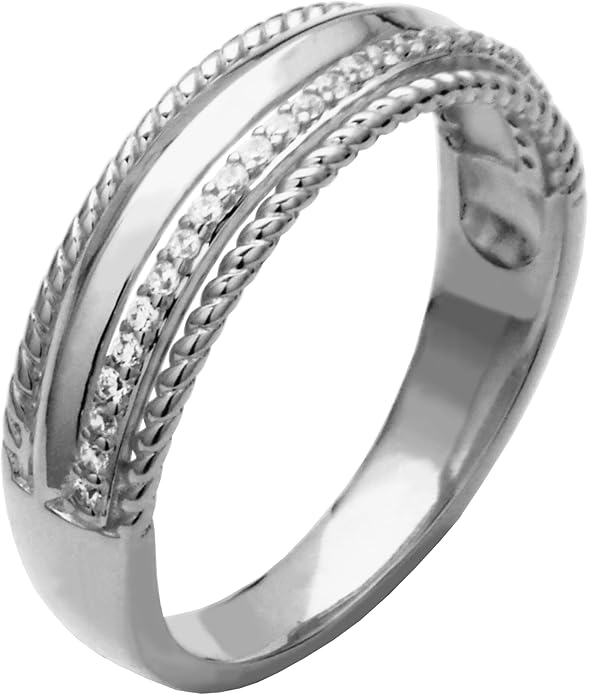 Silver Multi-Row Band Ring – Cubic Zirconia Stacking Ring for Women