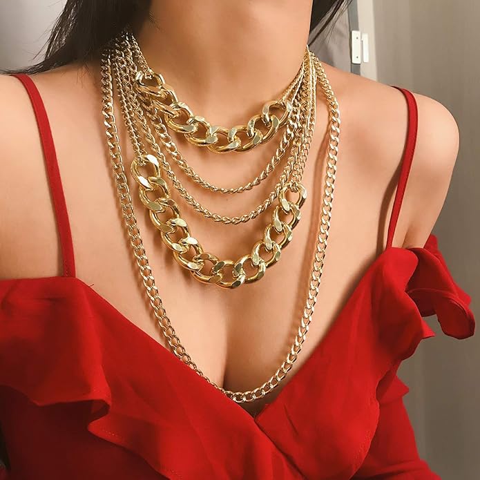 Chunky Gold Layered Cuban Link Necklace for Women – 80s/90s Hip Hop Statement Jewelry
