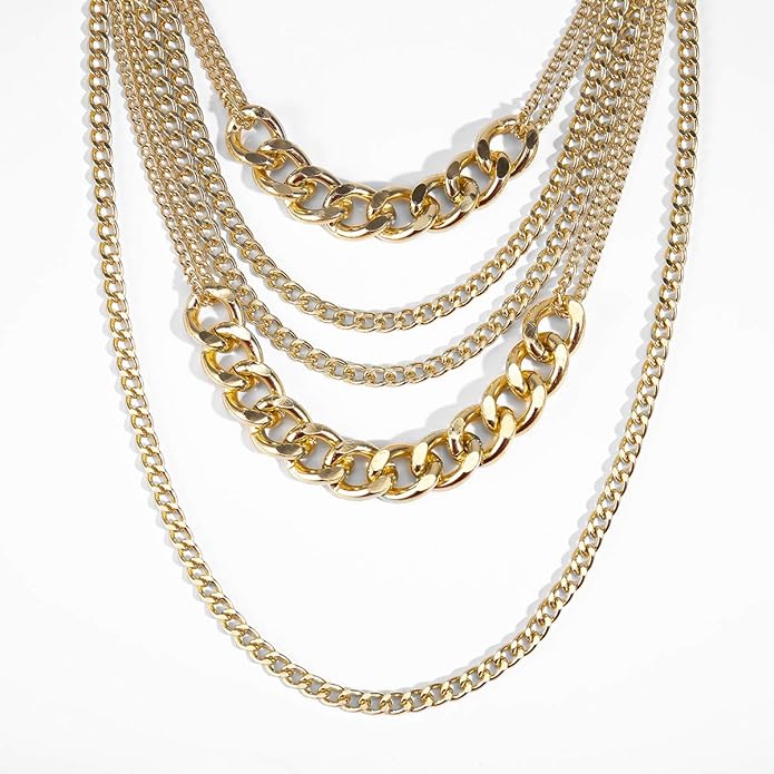 Chunky Gold Layered Cuban Link Necklace for Women – 80s/90s Hip Hop Statement Jewelry