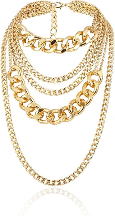 Chunky Gold Layered Cuban Link Necklace for Women – 80s/90s Hip Hop Statement Jewelry