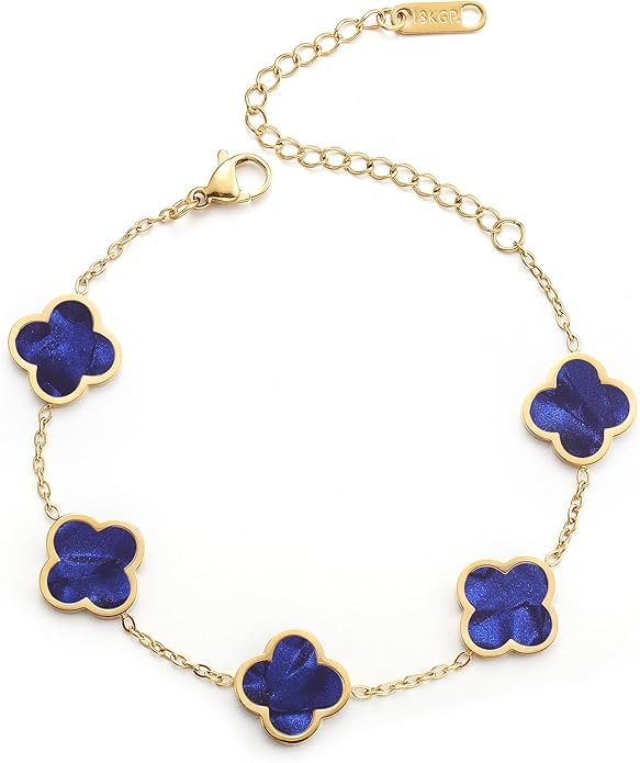 18K Gold Plated Clover Lucky Bracelet for Women — Four Leaf Flower Bracelet (White/Black/Red/Green) | Trendy Link Jewelry Gift