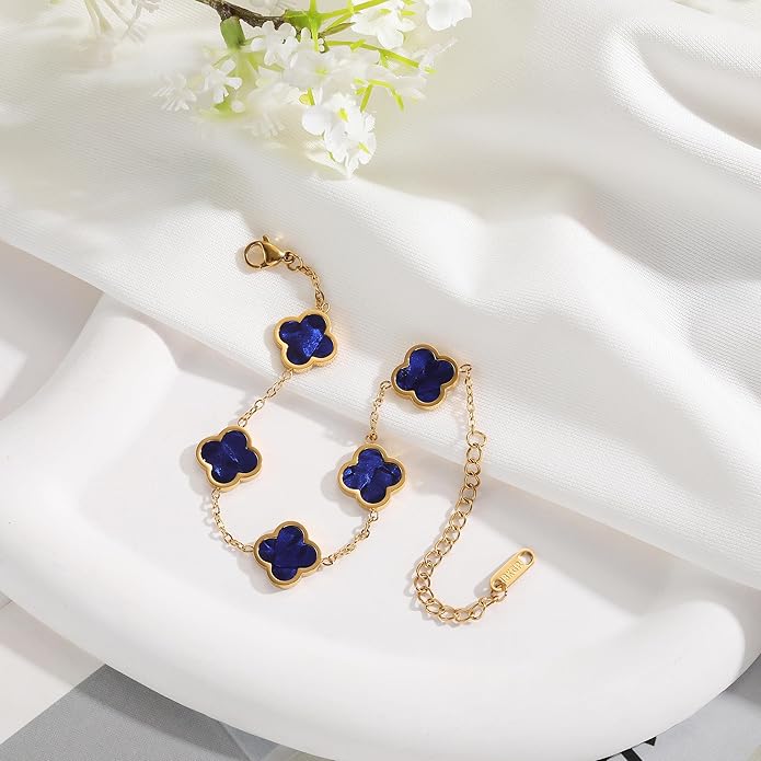 18K Gold Plated Clover Lucky Bracelet for Women — Four Leaf Flower Bracelet (White/Black/Red/Green) | Trendy Link Jewelry Gift