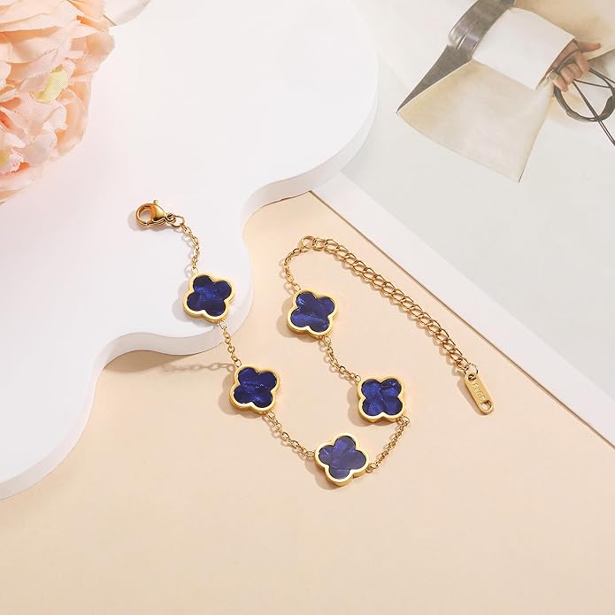 18K Gold Plated Clover Lucky Bracelet for Women — Four Leaf Flower Bracelet (White/Black/Red/Green) | Trendy Link Jewelry Gift