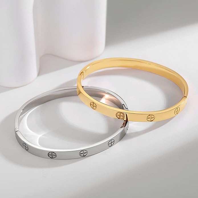 18K Gold-Plated Friendship & Love Bangle Bracelet for Women – Stainless Steel Non-Tarnish Bracelet | Birthday Jewelry Gift & Stocking Stuffer