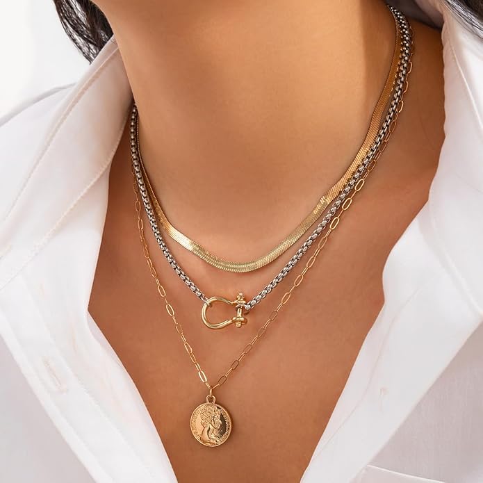Chain Necklace for Women – Paperclip Link Stacked Statement Punk Jewelry