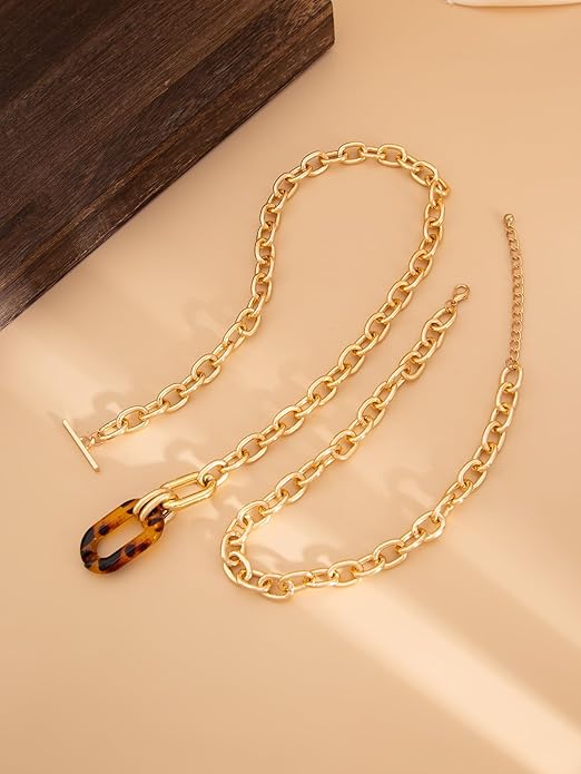 Chunky Layered Choker Necklace for Women – Y2K Punk Paperclip & Cuban Link Chain with Acrylic Pendant