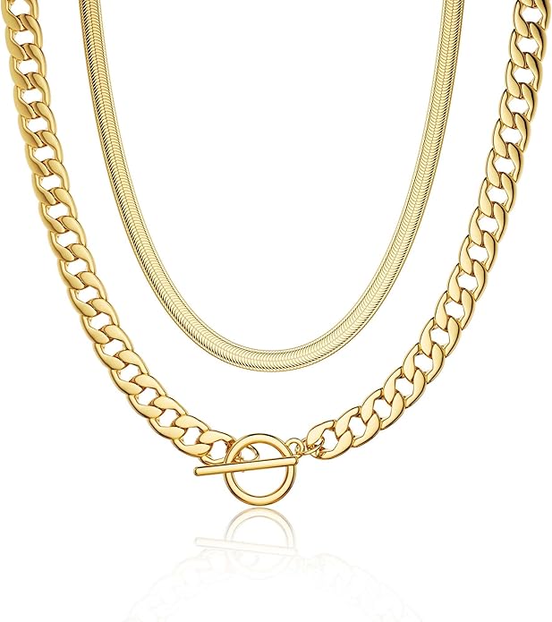14K Gold Plated Chunky Paperclip Chain Necklace for Women – Cross & Heart Pendant Layered Jewelry