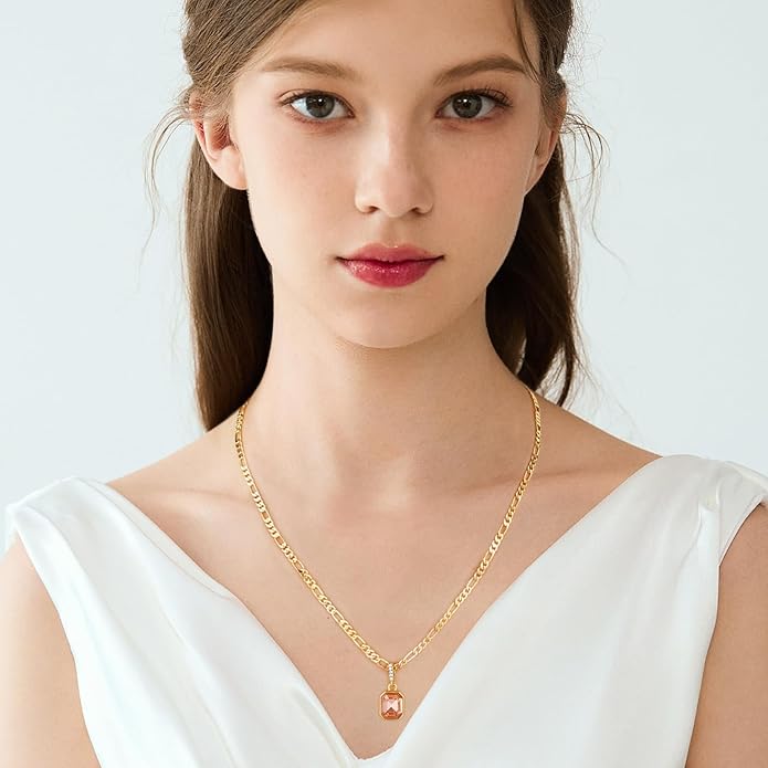 Mesovor 18K Gold Crystal Layered Necklace – Trendy Birthstone Pendant Statement Jewelry for Women