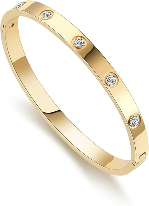 18K Gold-Plated Friendship & Love Bangle Bracelet for Women – Stainless Steel Non-Tarnish Bracelet | Birthday Jewelry Gift & Stocking Stuffer