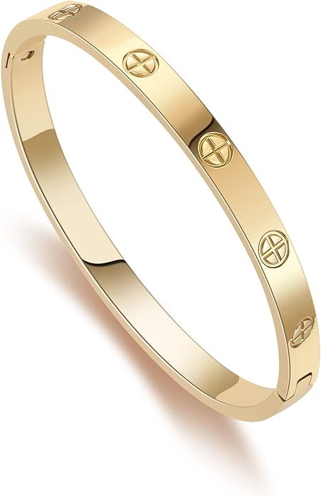18K Gold-Plated Friendship & Love Bangle Bracelet for Women – Stainless Steel Non-Tarnish Bracelet | Birthday Jewelry Gift & Stocking Stuffer