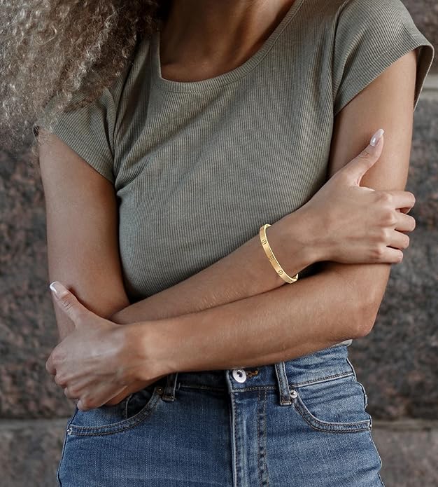18K Gold-Plated Friendship & Love Bangle Bracelet for Women – Stainless Steel Non-Tarnish Bracelet | Birthday Jewelry Gift & Stocking Stuffer