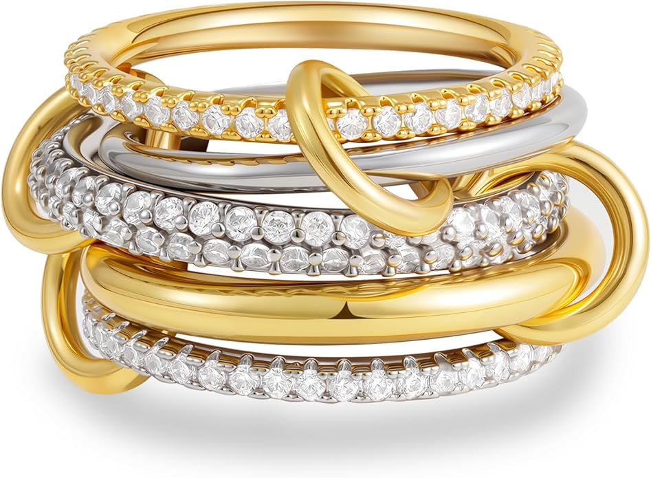 Stackable Rings for Women – Mixed Metal CZ Ring Set, Non-Tarnish Jewelry